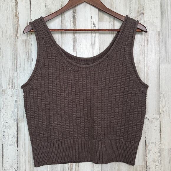 Quince Sweaters - Quince 100 Organic Cotton Waffle Stitch Sweater Tank XL Brown EUC Crop Stretch